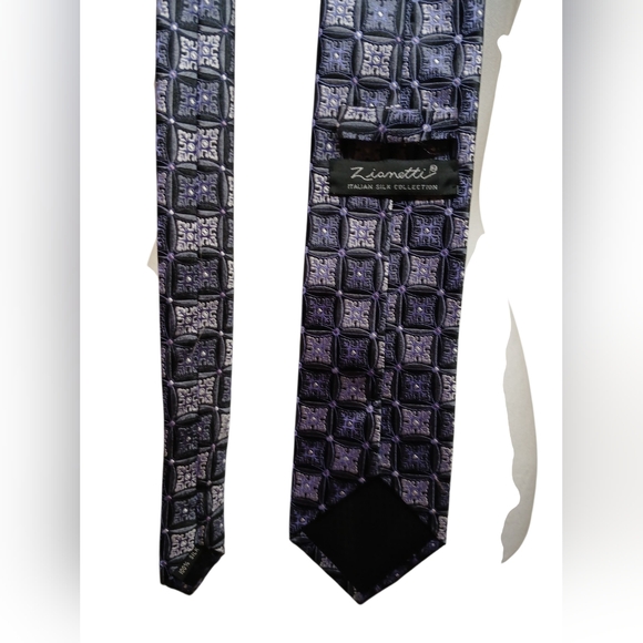 Zianetti Italian Silk Tie Purple Black Geometric Pattern - Picture 3 of 7
